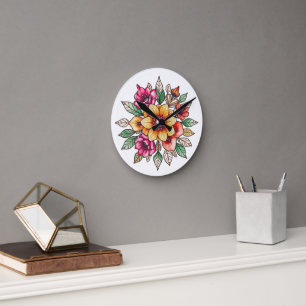 mehrfarbige Blume Runde Wanduhr