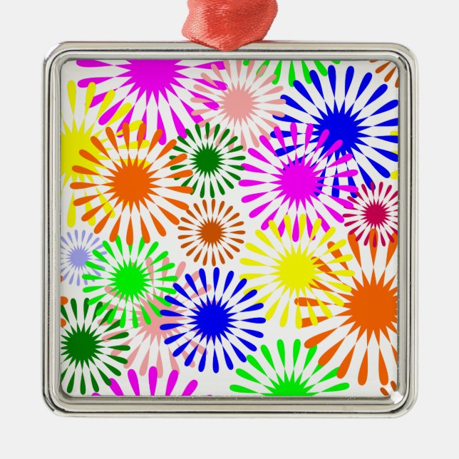 mehrfarbige Blume Silbernes Ornament (Vorne)