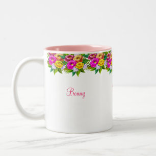 mehrfarbige Blume und Kalligraphie Zweifarbige Tasse