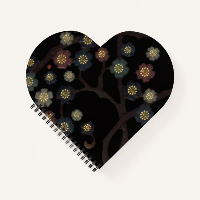 Mehrfarbige Blumen auf Schwarz Notizbuch (Vorderseite)