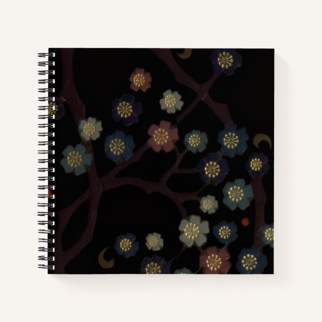 Mehrfarbige Blumen auf Schwarz Notizbuch (Vorderseite)