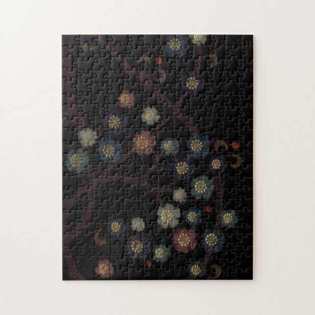 Mehrfarbige Blumen auf Schwarz Puzzle (Vertikal)