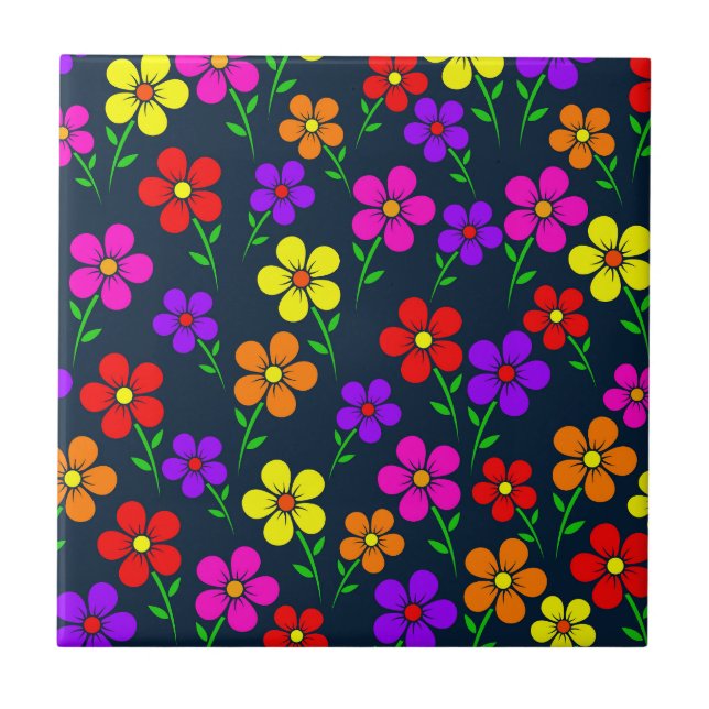 Mehrfarbige Blumen Blumenmuster Fliese (Vorderseite)