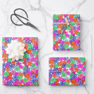 Mehrfarbige Blumen Florale Illustrationsmuster Geschenkpapier Set