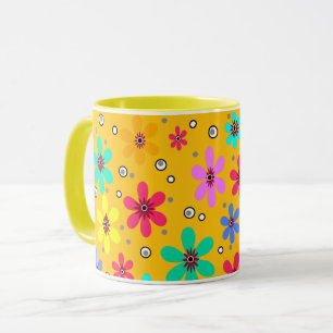 Mehrfarbige Blumen Gänseblümchen Retro-Hintergrund Tasse