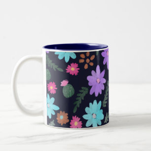 Mehrfarbige Blumen Mexikanische Blumen Marineblau Zweifarbige Tasse