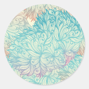 Mehrfarbige Blumendoodle-Muster Runder Aufkleber