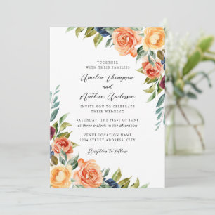 Mehrfarbige botanische Blumenhochzeit Einladung