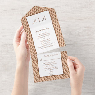 Mehrfarbige braune gestreifte Einteiler-Hochzeit All In One Einladung