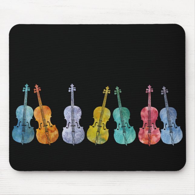 Mehrfarbige Cellos Mousepad (Vorne)
