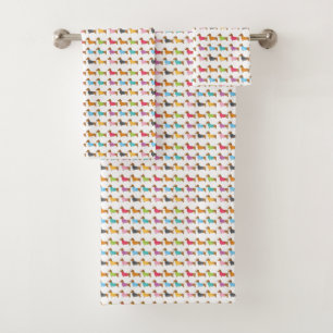 Mehrfarbige Dackeln Badetuch Set