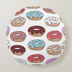 Mehrfarbige Donuts handgezeichnetes nahtloses Must Rundes Kissen