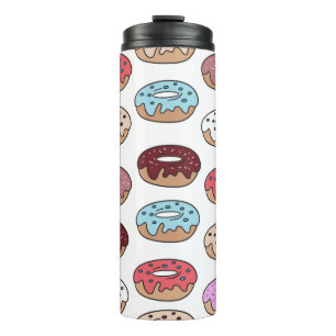Mehrfarbige Donuts handgezeichnetes nahtloses Must Thermosbecher