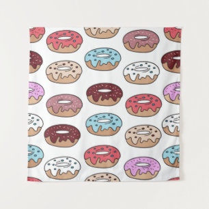 Mehrfarbige Donuts handgezeichnetes nahtloses Must Wandteppich