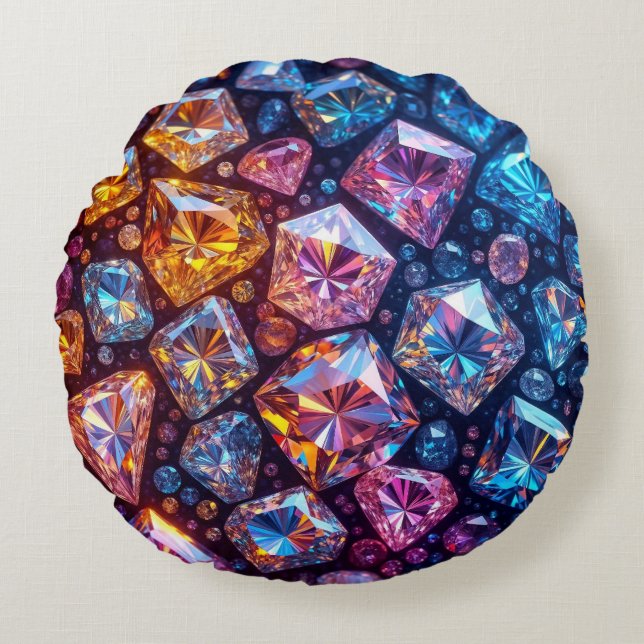 Mehrfarbige Edelsteine in einem Farbdisplay Rundes Kissen (Vorderseite)