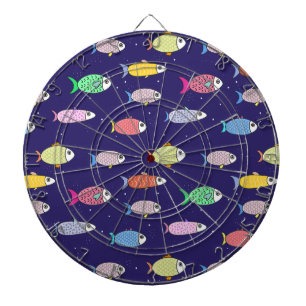 Mehrfarbige Fische auf Navy Blau Dartscheibe