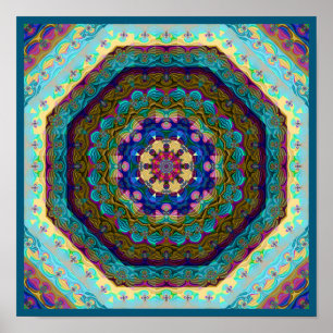 Mehrfarbige Fraktal-Kaleidoskop Poster