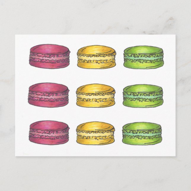 Mehrfarbige französische Macaron Macarons Cookie C Postkarte (Vorderseite)