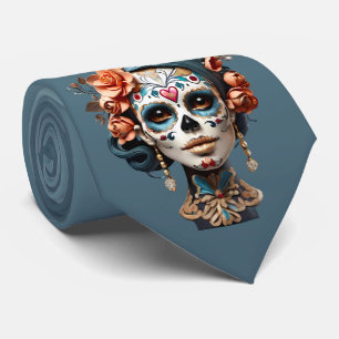 Mehrfarbige Frauen Zucker Skull Día de los Muertos Krawatte