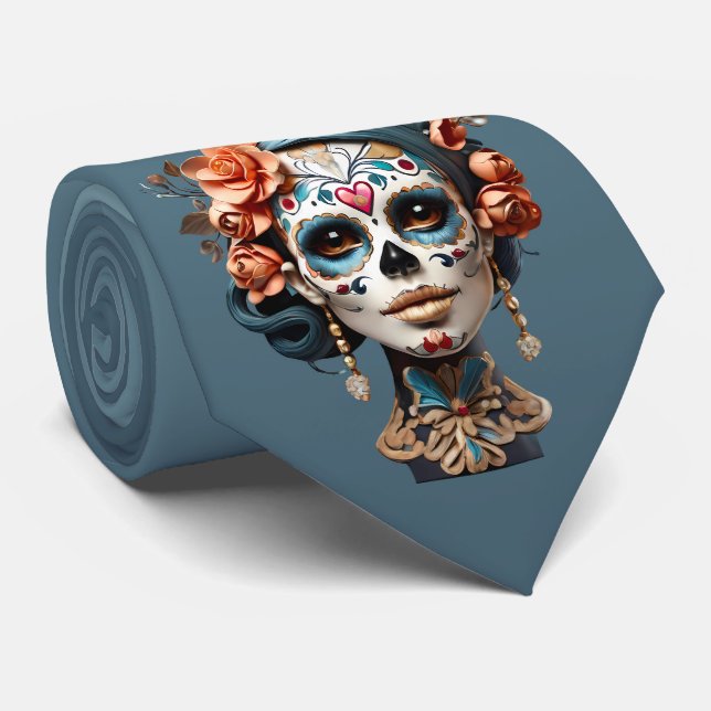 Mehrfarbige Frauen Zucker Skull Día de los Muertos Krawatte (Gerollt)