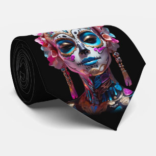 Mehrfarbige Frauen Zucker Skull Día de los Muertos Krawatte