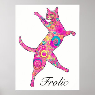 mehrfarbige Frolicking Cat Poster