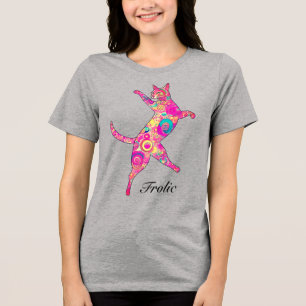 mehrfarbige Frolicking Cat Tri-Blend Shirt