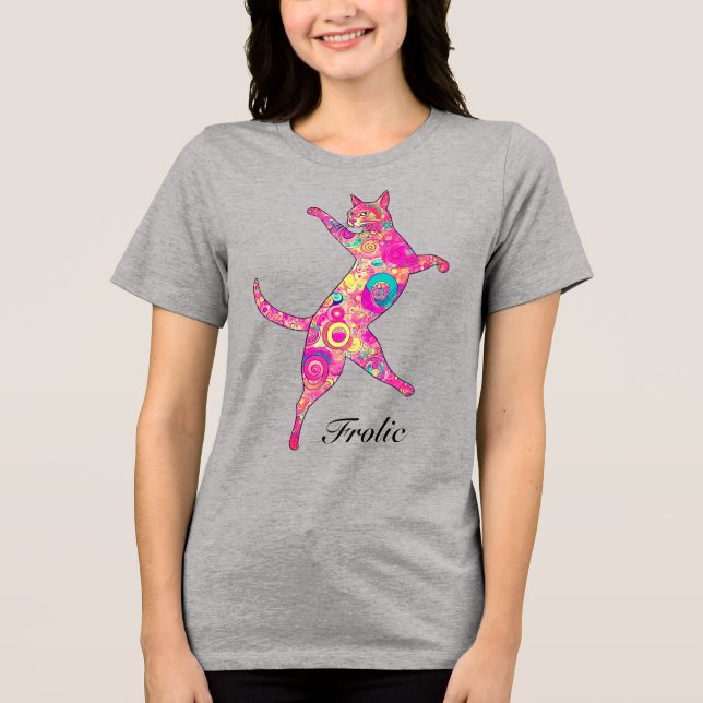 mehrfarbige Frolicking Cat Tri-Blend Shirt (Vorderseite)