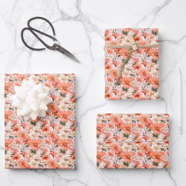 mehrfarbige Frühlingsblumen Geschenkpapier Set (Vorderseite)