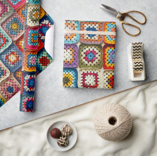 Mehrfarbige gehäkelt Granny Square Decke Geschenkpapier