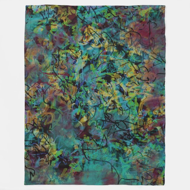 Mehrfarbige gekritzelte abstrakte Kunst Fleecedecke (Vorderseite)