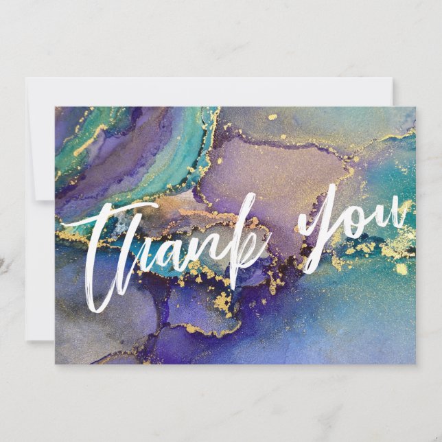 Mehrfarbige Gold Liquid Abstrakt Art & Typografie Dankeskarte (Vorderseite)