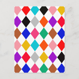 Mehrfarbige Harlekin-Diamant-Musterdesign Postkarte