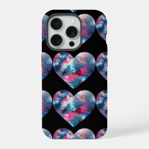 Mehrfarbige Herzenfarbe auf Holz iPhone 15 Pro Hülle