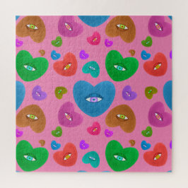 Mehrfarbige Herzklopfe mit Augapfelwangen-Liebe Puzzle