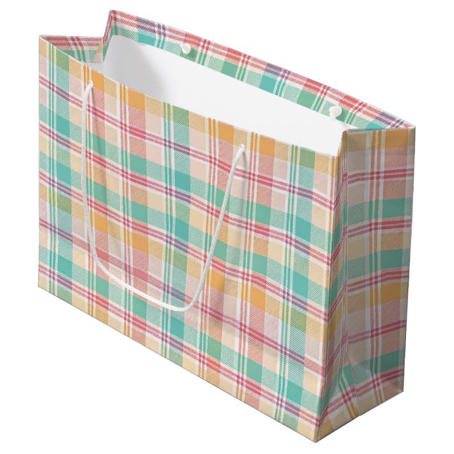 Mehrfarbige Karo-Gingham Große Geschenktüte (Vorderseite Schrägansicht)