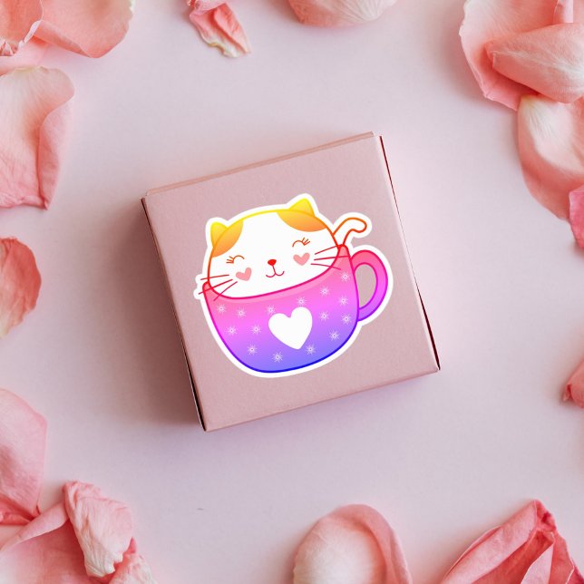 Mehrfarbige Katze in Tasse-Aufklebern Aufkleber (Von Creator hochgeladen)