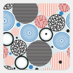 Mehrfarbige Kreise, grafisches Musterdesign. Quadratischer Aufkleber