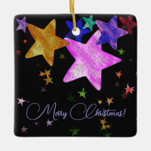 Mehrfarbige leuchtende Sterne- Frohe Weihnachten! Keramikornament