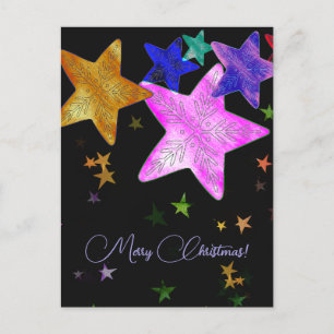 Mehrfarbige leuchtende Sterne- Frohe Weihnachten! Postkarte
