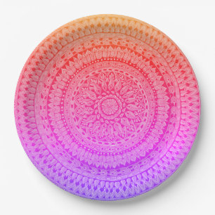 Mehrfarbige Mandala Originalkunst Pappteller