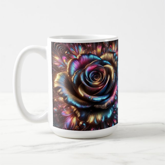 Mehrfarbige Metallische Rose mit dynamischen Schnö Kaffeetasse (Links)