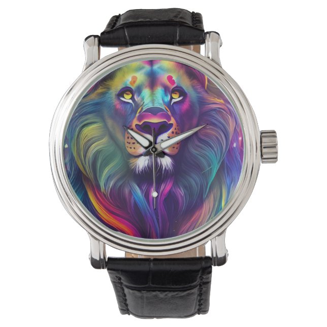 Mehrfarbige moderne digitale Kunst - Majestic Lion Armbanduhr (Vorderseite)