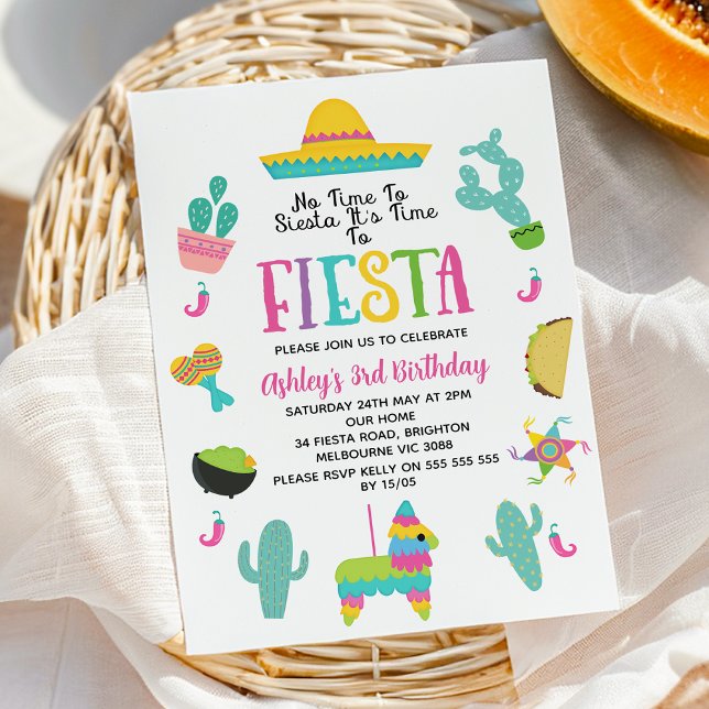 Mehrfarbige moderne Girls Fiesta zum Geburtstag Einladung (Girls Fiesta Birthday Invitation, Birthday Fiesta Invite, Fiesta Birthday Party Invitation Editable)
