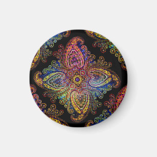 Mehrfarbige Nadelrad-Paisley auf Schwarz Magnet