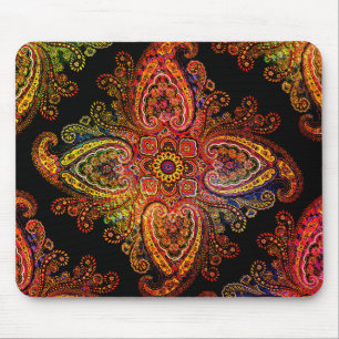 Mehrfarbige Paisley-Muster auf Schwarz 002 Mousepad