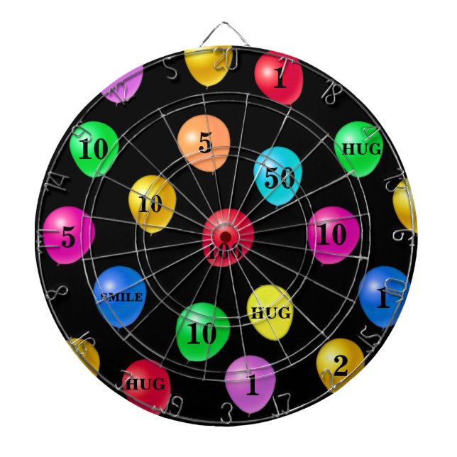 Mehrfarbige Party-Balloons auf Black Dart Board Dartscheibe (vorne)