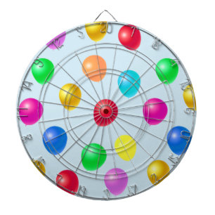Mehrfarbige Partyballons auf Hellblau Dartscheibe