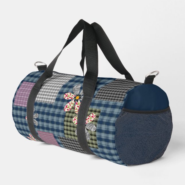Mehrfarbige Patchwork-Retro-Muster im rustikalen S Duffle Bag (Rechte Ecke)