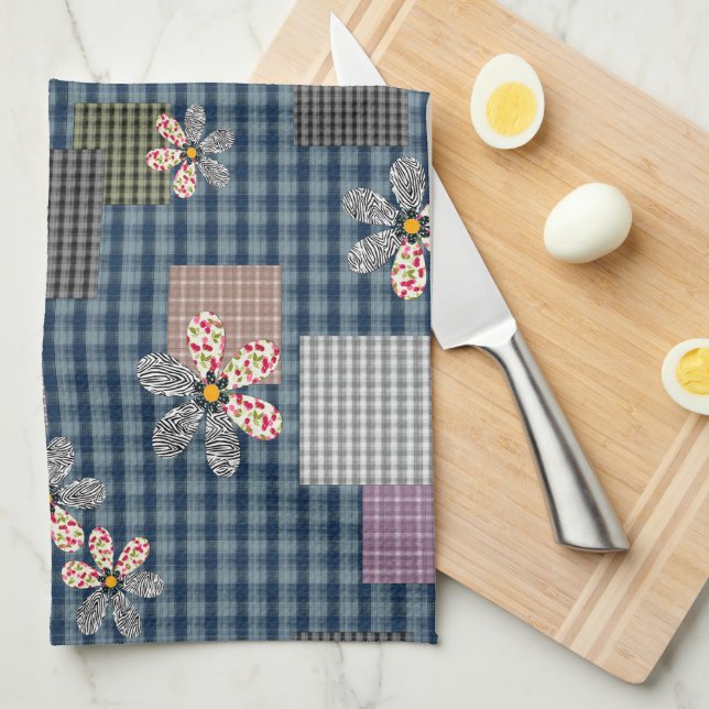Mehrfarbige Patchwork-Retro-Muster im rustikalen S Geschirrtuch (Viertel Falte)